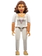 Minifig No: belvfemale64  Name: Belville Female - White Top with Gold Lace Trim, White Pants, Gold Shoes, Brown Hair