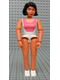 Minifig No: belvfemale67  Name: Belville Female - White Swimsuit with Dark Pink and Light Orange Stripes, Short Black Hair, White Shoes