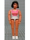 Minifig No: belvfemale67  Name: Belville Female, Adult Woman  - White Swimsuit with Dark Pink and Light Orange Stripes Pattern, Black Hair, White Shoes (4140031)