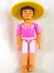 Minifig No: belvfemale70a  Name: Belville Female - Dark Pink Top with Shell decoration at neckline, Pink Shorts, Black Hair, Hat Wide Brim