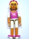 Minifig No: belvfemale73a  Name: Belville Female - Girl with Dark Pink Top with White Trim and Sleeves, White Shorts, Light Yellow Hair, Headband and Bows