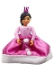 Minifig No: belvfemale75a  Name: Belville Female - Girl, Bright Pink Top with Fur and Bow Detail, Dark Pink Shoes, Black Hair, Skirt Long, Crown