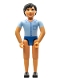Minifig No: belvmale04  Name: Belville Male - Blue Shorts, Blue Shirt with Buttons & Pocket Pattern, Black Hair