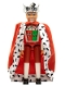 Minifig No: belvmale07a  Name: Belville Male - King with White and Red Pants, Shirt Insignia, White Hair, Cloak, Crown