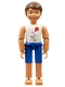 Minifig No: belvmale10  Name: Belville Male - Blue Shorts, White Shirt with Kite Pattern, Brown Hair (Child/Boy)