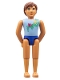 Minifig No: belvmale14  Name: Belville Male - Light Blue Shirt with Net and Seashell Pattern, Blue Swimsuit, Brown Hair
