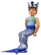 Minifig No: belvmale14a  Name: Belville Male - Light Blue Shirt with Net and Seashell, Blue Swimsuit, Reddish Brown Hair, Crown, Mermaid Tail