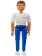 Minifig No: belvmale15  Name: Belville Male - Brown Hair, White Shirt with Anchor Pattern, Blue Pants, White Shoes