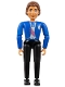 Lot ID: 323126430  Minifig No: belvmale16  Name: Belville Male - Black Pants, Blue Jacket with Purple Sash and Blue Bow Pattern, Brown Hair