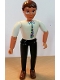 Minifig No: belvmale21  Name: Belville Male - Black Pants, White Shirt, Brown Hair, Multicolored Tie