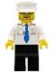 Minifig No: boat009  Name: Boat Captain with Blue Tie and Anchor on Pocket, White Hat