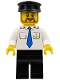 Minifig No: boat012  Name: Boat Captain with Blue Tie and Anchor on Pocket, Black Hat, Brown Beard Rounded
