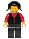 Lot ID: 11018542  Minifig No: but001  Name: Shirt with 3 Buttons - Red, Red Arms, Black Legs, Black Pigtails Hair (Firewoman)