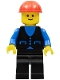 Minifig No: but010  Name: Shirt with 3 Buttons - Blue, Black Legs, Red Construction Helmet