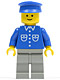 Minifig No: but037  Name: Shirt with 6 Buttons - Blue, Light Gray Legs, Blue Hat