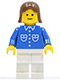 Minifig No: but040  Name: Shirt with 6 Buttons - Blue, White Legs, Brown Female Hair