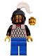 Minifig No: cas067  Name: Scale Mail - Red with Black Arms, Blue Legs, Black Grille Helmet, White Plume