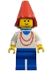 Minifig No: cas095  Name: Maiden with Necklace - Blue Legs, Cape, Red Cone Hat, Blue Plastic Cape