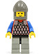 Minifig No: cas158  Name: Scale Mail - Red with Blue Arms, Light Gray Legs with Black Hips, Dark Gray Chin-Guard