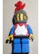 Minifig No: cas189a  Name: Breastplate - Red with Blue Arms, Blue Legs with Black Hips, Dark Gray Grille Helmet, Red Plume, Blue Plastic Cape