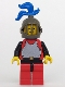 Minifig No: cas192  Name: Breastplate - Red with Black Arms, Red Legs with Black Hips, Dark Gray Grille Helmet, Blue Plume, Blue Plastic Cape