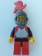 Minifig No: cas193  Name: Breastplate - Red with Black Arms, Red Legs with Black Hips, Dark Gray Grille Helmet, Red Plume, Blue Plastic Cape
