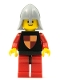 Minifig No: cas229new  Name: Classic - Knights Tournament Knight Black, Red Legs with Black Hips, Light Bluish Gray Neck-Protector (Reissue)
