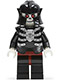 Minifig No: cas330  Name: Fantasy Era - Skeleton Warrior 4, White, Black Breastplate and Helmet, Dark Red Hips and Black Legs