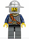 Minifig No: cas370  Name: Fantasy Era - Crown Knight Scale Mail with Chest Strap, Helmet with Broad Brim, Curly Eyebrows and Goatee
