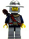 Minifig No: cas374  Name: Fantasy Era - Crown Knight Scale Mail with Chest Strap, Helmet with Broad Brim, Dual Sided Head, Light Bluish Gray Legs, Quiver