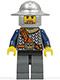 Minifig No: cas381  Name: Fantasy Era - Crown Knight Scale Mail with Chest Strap, Helmet with Broad Brim, Brown Beard and Sideburns