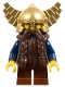 Minifig No: cas430  Name: Fantasy Era - Dwarf, Dark Brown Beard, Metallic Gold Helmet with Wings, Dark Blue Arms, Dual Sided Head