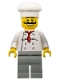 Minifig No: chef010  Name: Chef - White Torso with 8 Buttons, Light Gray Legs, Long Curly Moustache