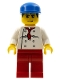 Minifig No: chef013  Name: Chef - White Torso with 8 Buttons, Red Legs, Blue Cap