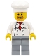 Minifig No: chef016  Name: Chef - White Torso with 8 Buttons, Light Bluish Gray Legs