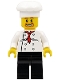 Minifig No: chef018  Name: Chef - White Torso with 8 Buttons, Black Legs, Beard around Mouth