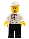 Minifig No: chef027  Name: Chef - Black Legs, Open Mouth Smile, 'LEGO HOUSE Home of the Brick' on Back