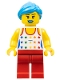 Minifig No: col268  Name: Musician - Female, White Top with Rainbow Stars, Red Legs, Dark Azure Ponytail and Swept Sideways Fringe, Blue Lips