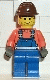 Minifig No: con005  Name: Overalls with Safety Stripe Blue, Brown Cavalry Cap
