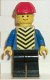 Minifig No: con016s  Name: Shirt with 6 Buttons - Blue, Black Legs, Red Construction Helmet, Yellow Vest with Black Chevrons (Stickers)
