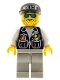 Minifig No: cop008  Name: Police - Sheriff Star and 2 Pockets, Light Gray Legs, White Arms, Black Cap with Police Pattern