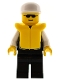 Minifig No: cop022  Name: Police - Sheriff Star and 2 Pockets, Black Legs, White Arms, White Cap, Life Jacket, Black Sunglasses