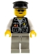 Minifig No: cop028  Name: Police - Sheriff Star and 2 Pockets, Light Gray Legs, White Arms, Black Hat