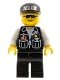 Minifig No: cop044  Name: Police - Sheriff Star and 2 Pockets, Black Legs, White Arms, Black Cap with Police Pattern, Black Sunglasses