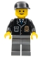 Minifig No: cop048  Name: Police - City Suit with Blue Tie and Badge, Dark Bluish Gray Legs, Black Cap