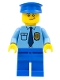 Lot ID: 414666945  Minifig No: cop055  Name: Police - City Shirt with Dark Blue Tie and Gold Badge, Blue Legs, Blue Police Hat, Crooked Smile
