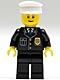 Minifig No: cty0005  Name: Police - City Suit with Blue Tie and Badge, Black Legs, White Hat, Brown Eyebrows, Thin Grin