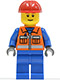 Minifig No: cty0009  Name: Construction Worker - Orange Zipper, Safety Stripes, Blue Arms, Blue Legs, Red Construction Helmet