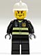 Minifig No: cty0020  Name: Fire - Reflective Stripes, Black Legs, White Fire Helmet, Cheek Lines, Dark Bluish Gray Hands