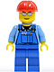 Minifig No: cty0029  Name: Overalls with Tools in Pocket Blue, Red Construction Helmet, Silver Sunglasses